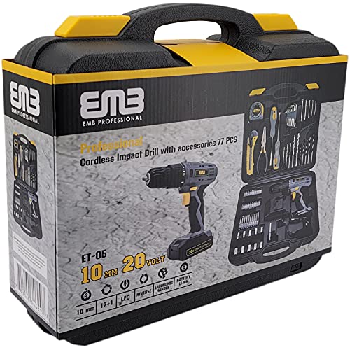 20V Speed 1300 RPM Household Lithium Battery Cordless Drill Driver Power Drill with 77 Pieces and a 1300mA Large Capacity Lithium Ion Battery Stays Powered Up 20V Speed 1300 RPM Household Lithium Battery Cordless Drill Driver Power Drill with 77 Pieces and a 1300mA Large Capacity Lithium Ion Battery Stays Powered Up